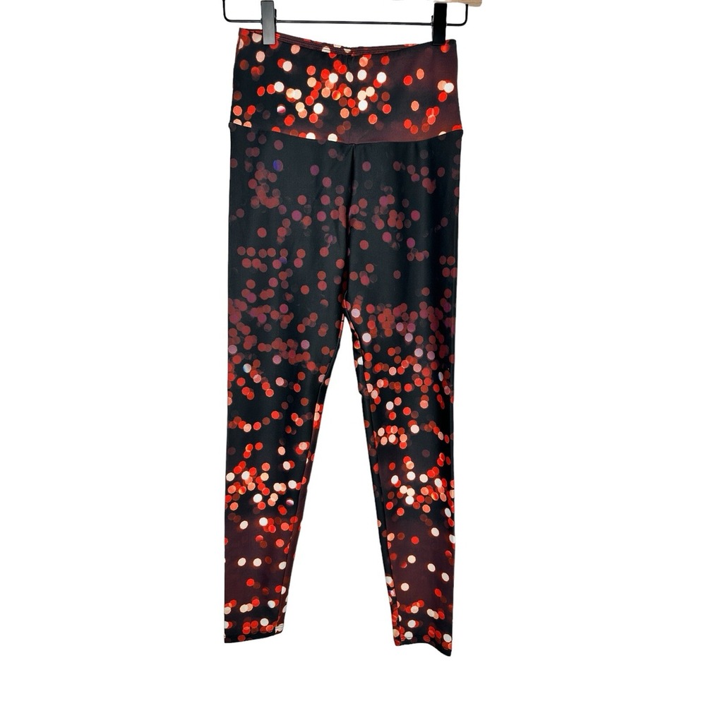 Goldsheep Leggings Kids Small Red Bokeh Light Print High Waisted Athletic Yoga